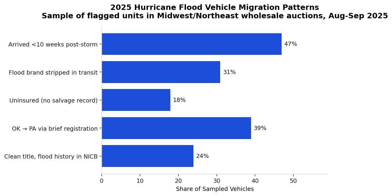 2025 Hurricane Flood Vehicle Migration Patterns - chart showing flagged units in wholesale auctions