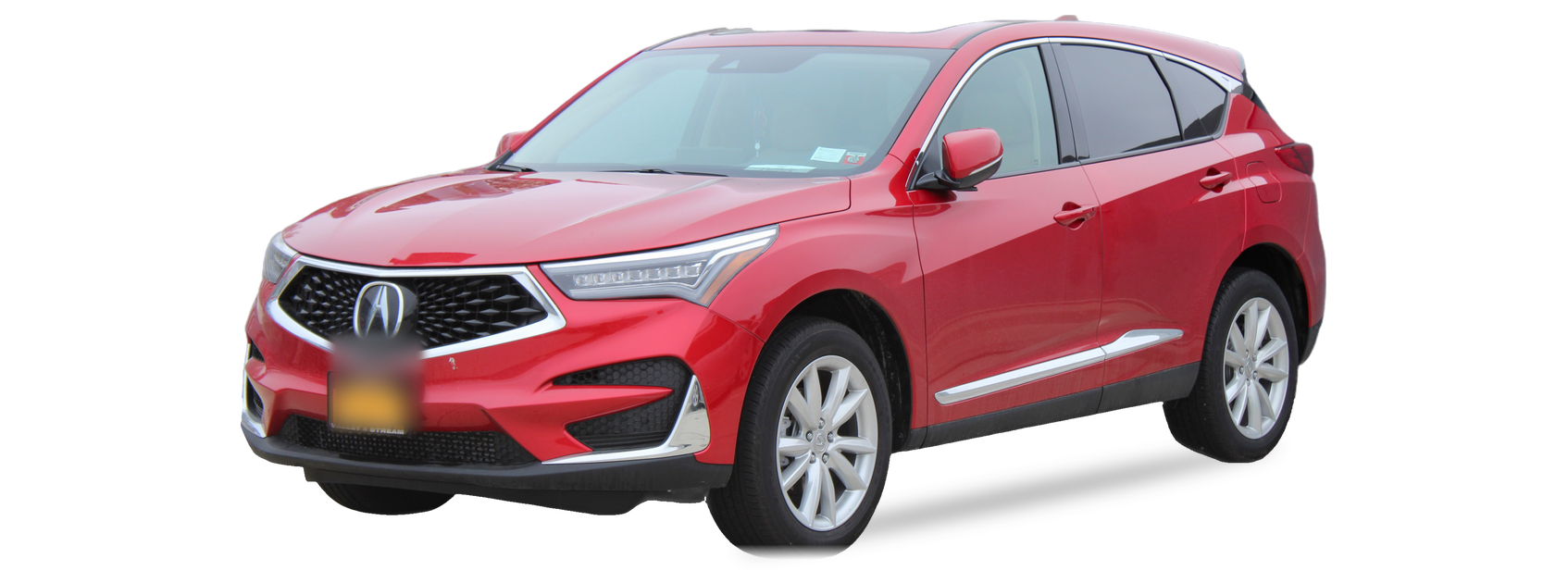 Acura RDX rojo (tercera generación), SUV, vista frontal de tres cuartos, con las ubicaciones del VIN marcadas