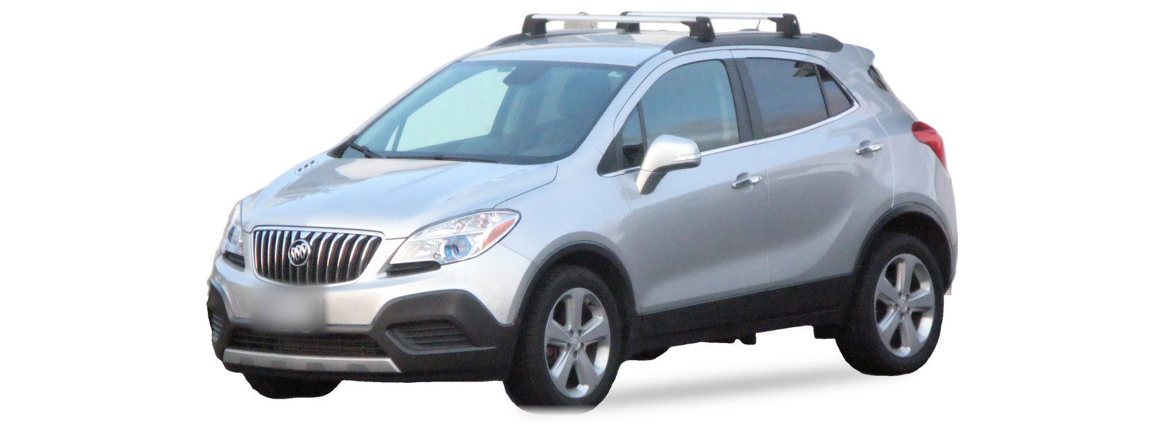 Buick Encore plateado (primera generación), SUV, vista frontal de tres cuartos, con las ubicaciones del VIN marcadas