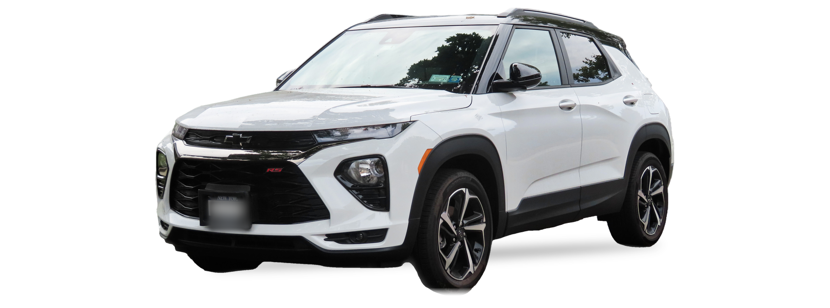 Chevrolet Trailblazer blanco (segunda generación), crossover, vista frontal de tres cuartos, con las ubicaciones del VIN marcadas