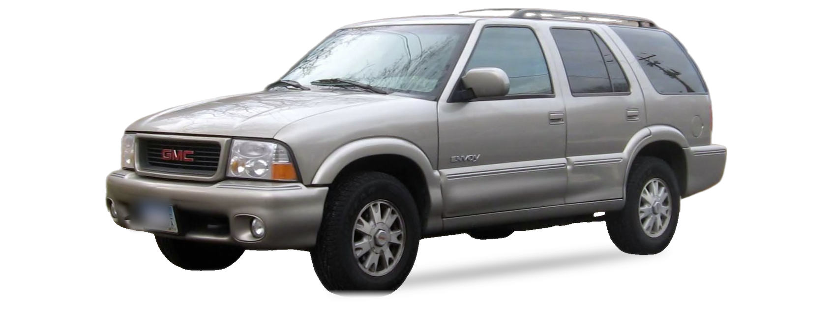 GMC Jimmy plateado (segunda generación), SUV, vista frontal de tres cuartos, con las ubicaciones del VIN marcadas