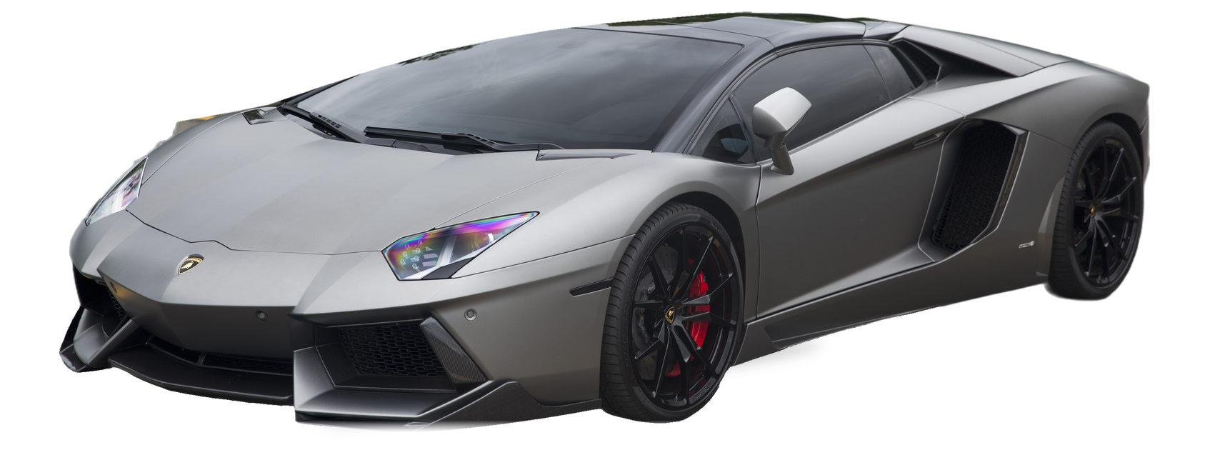 Grey Lamborghini Aventador (LP700-4) roadster, front three-quarter view, with the VIN locations marked