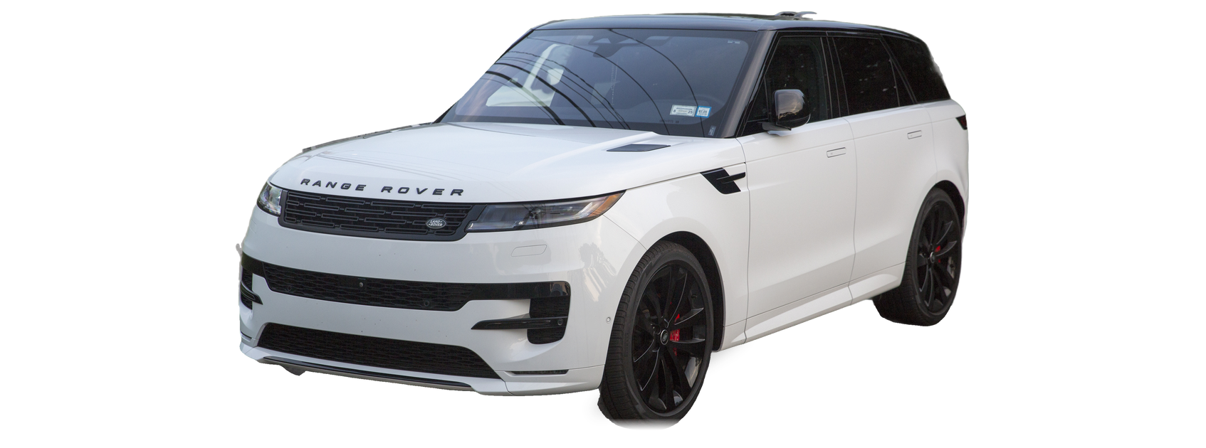 Land Rover Range Rover Sport blanco (tercera generación), SUV, vista frontal de tres cuartos, con las ubicaciones del VIN marcadas