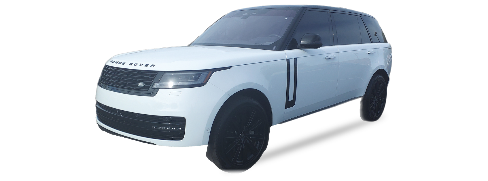 White Land Rover Range Rover (fifth generation) SUV, front three-quarter view, with the VIN locations marked