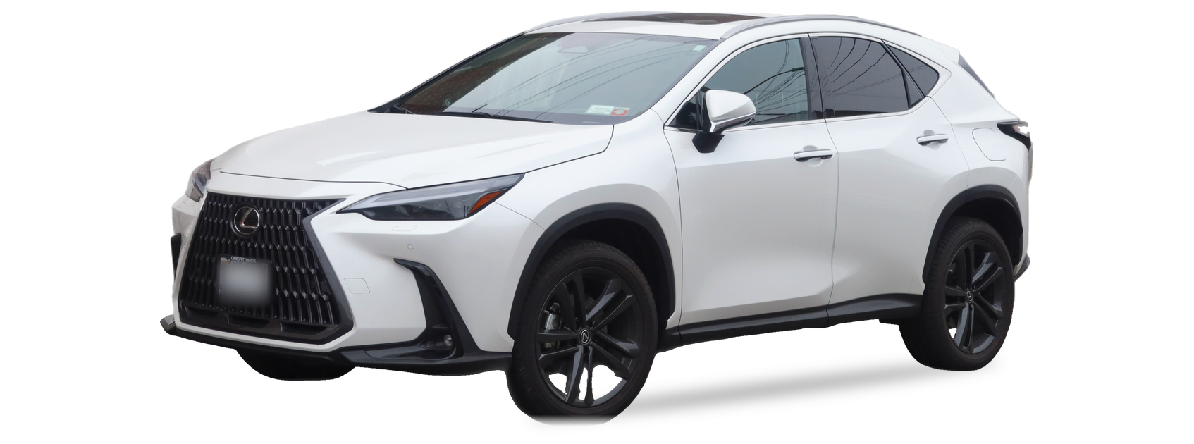 Lexus NX blanco (segunda generación), SUV, vista frontal de tres cuartos, con las ubicaciones del VIN marcadas