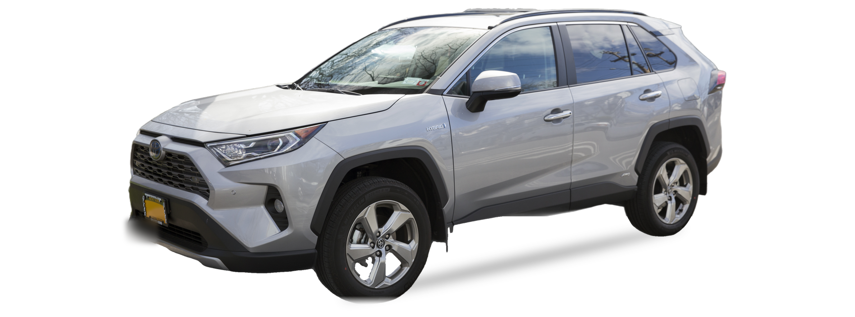 Silver Toyota RAV4 (fifth generation) SUV, front three-quarter view, with the VIN locations marked