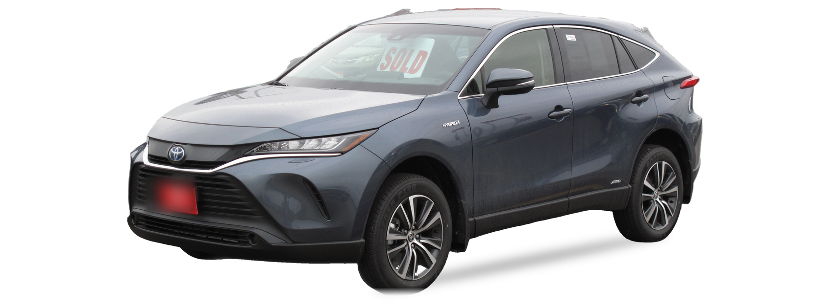 Toyota Venza gris (segunda generación), SUV, vista frontal de tres cuartos, con las ubicaciones del VIN marcadas