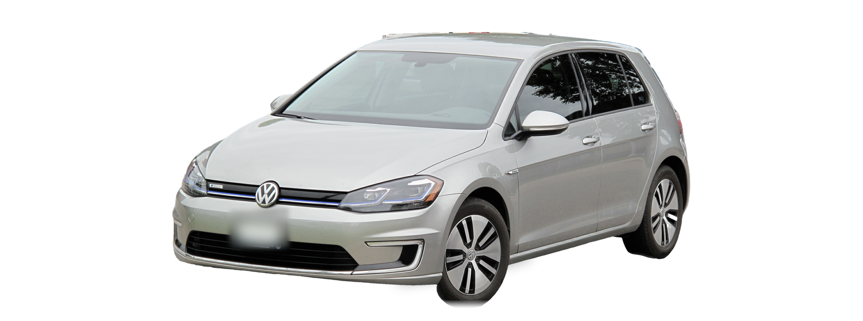 Silver Volkswagen Golf (seventh generation) hatchback, front three-quarter view, with the VIN locations marked