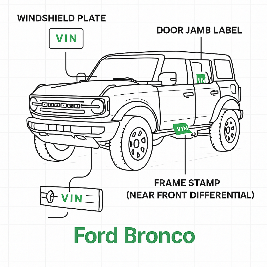 Ford Bronco VIN number locations diagram
