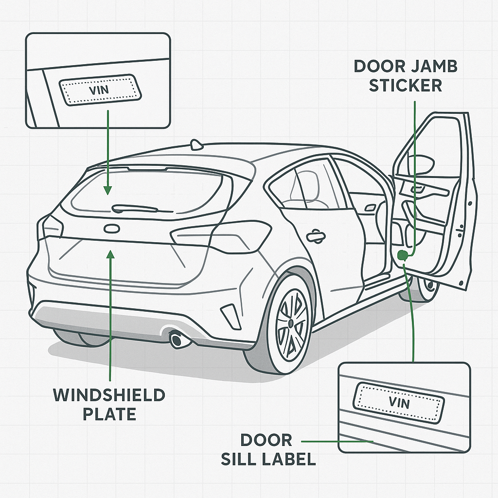 Ford Focus VIN number locations diagram