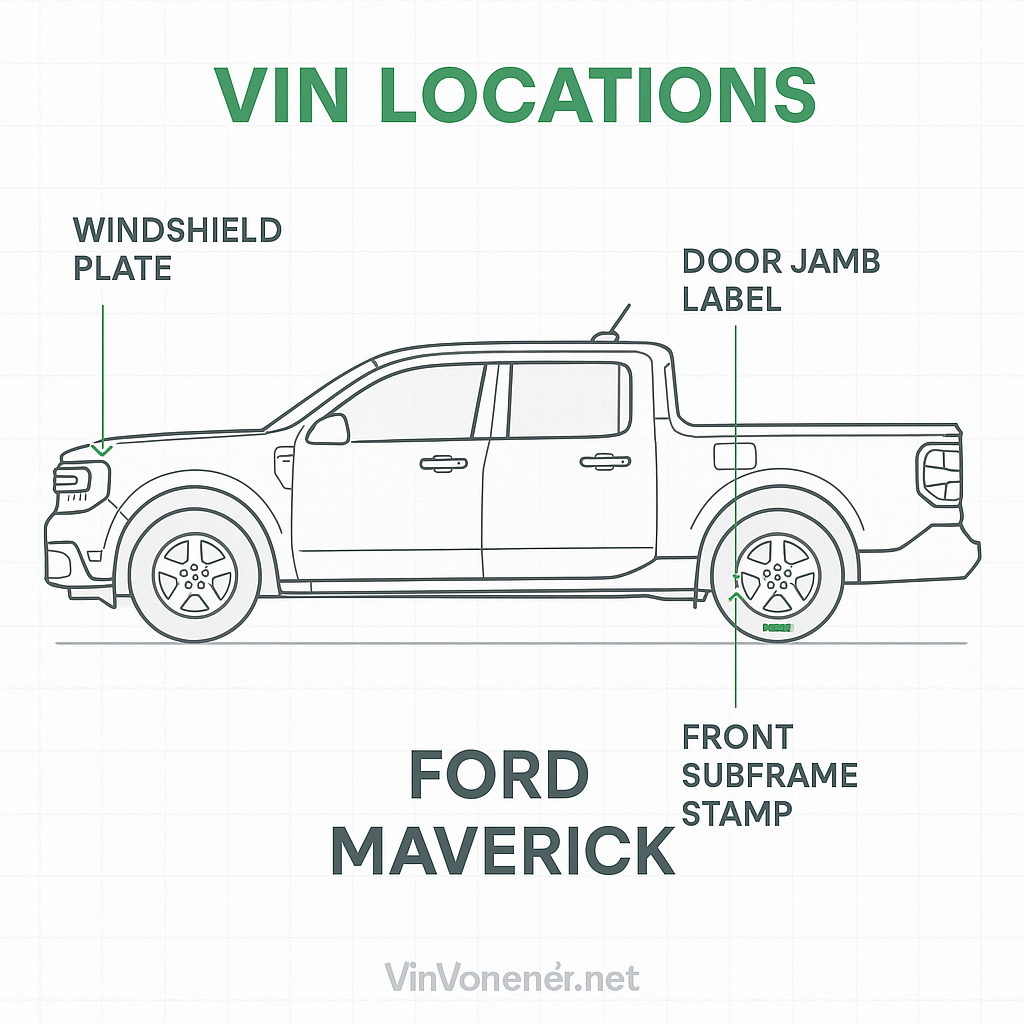 Ford Maverick VIN number locations diagram