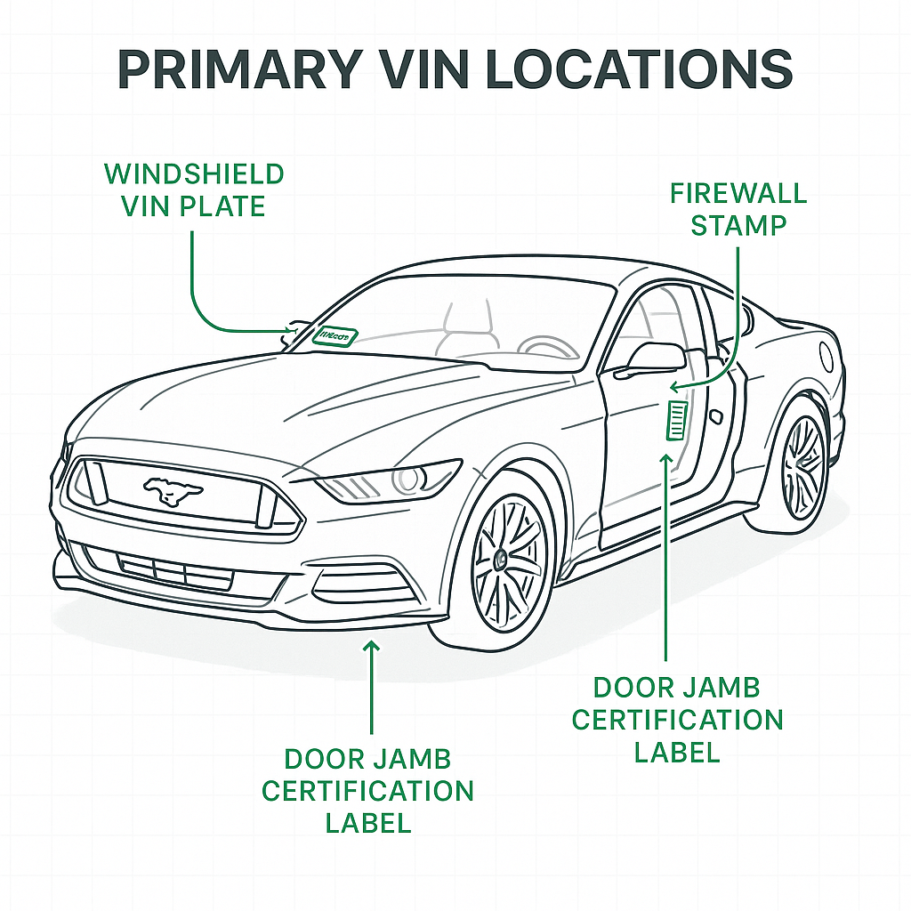 Ford Mustang VIN number locations diagram